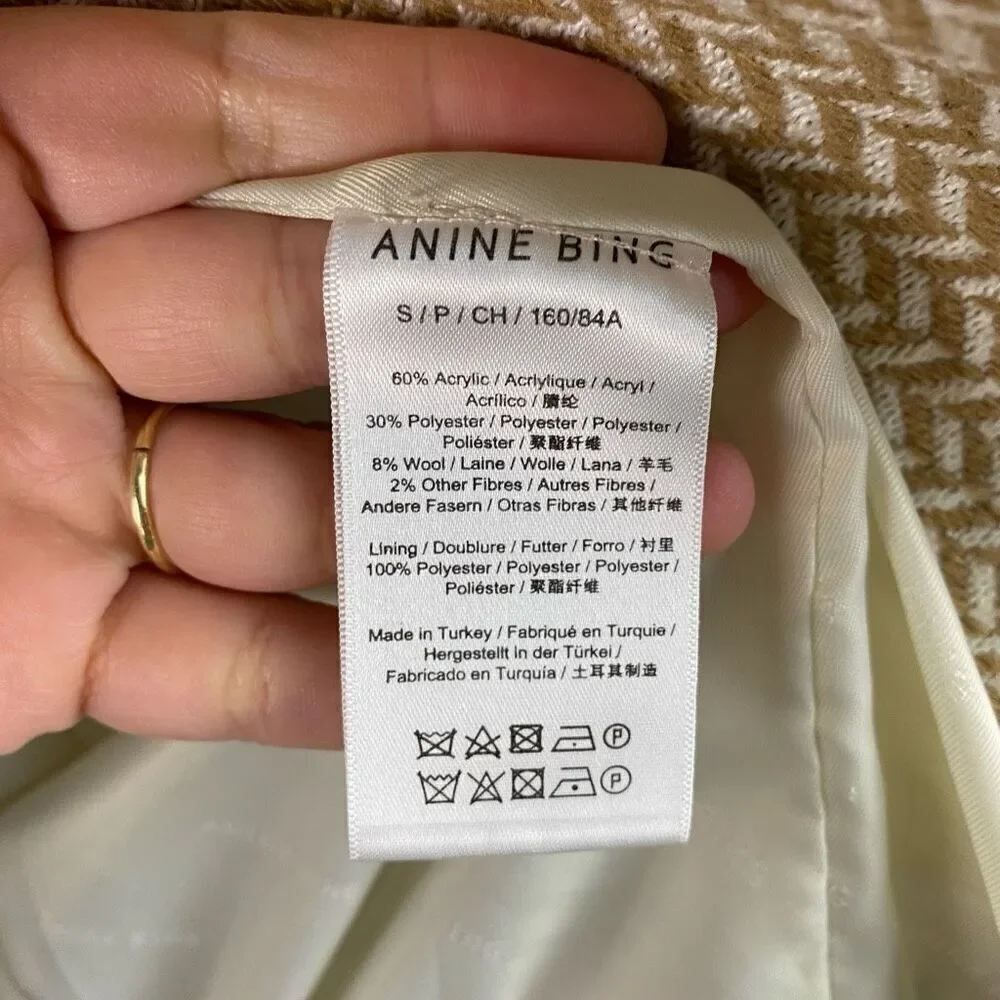 ANINE BING Fishbone Herringbone Pattern Blazer Jacket